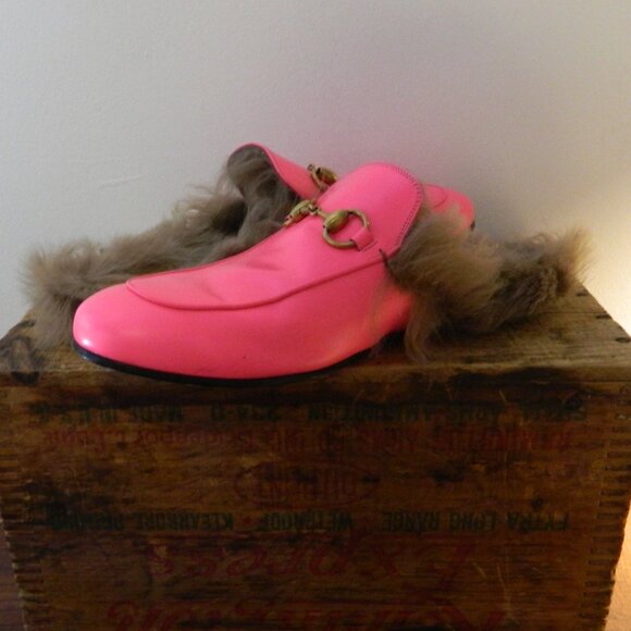 Gucci Princetown Fur Lined Horse-bit Hot Pink Fuchsia Slip On Mules 9 NWT EUC! - Picture 2 of 7